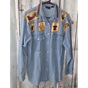 Vintage 90's style Women's Denim Long Sleeve Cotton Angel sz Medium, Cottagecore
